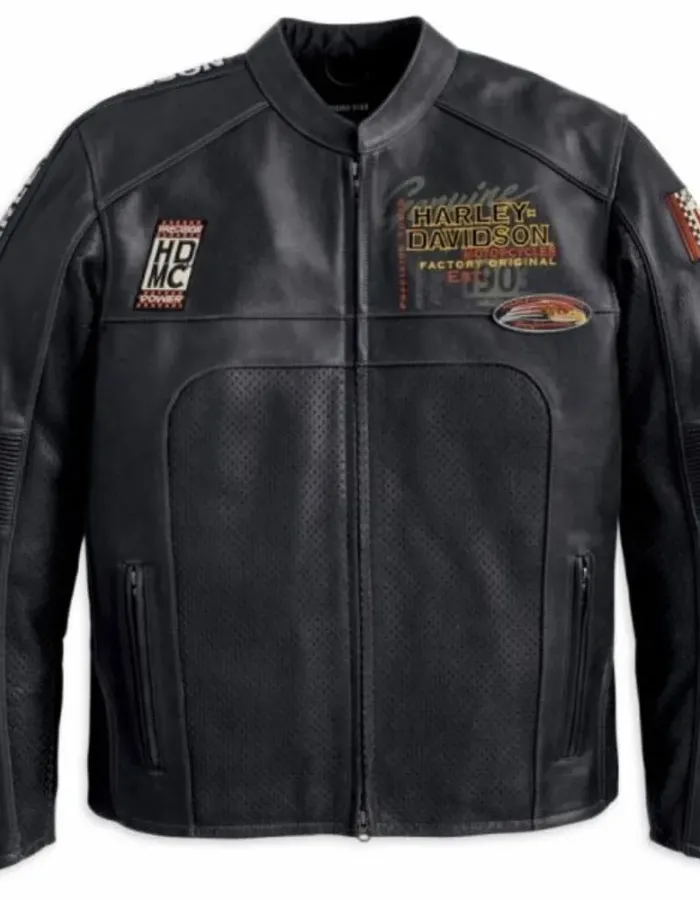 Men’s Harley Davidson Perforated Black Leather Jacket