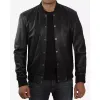 Men's Letterman Black Leather Bomber Jacket