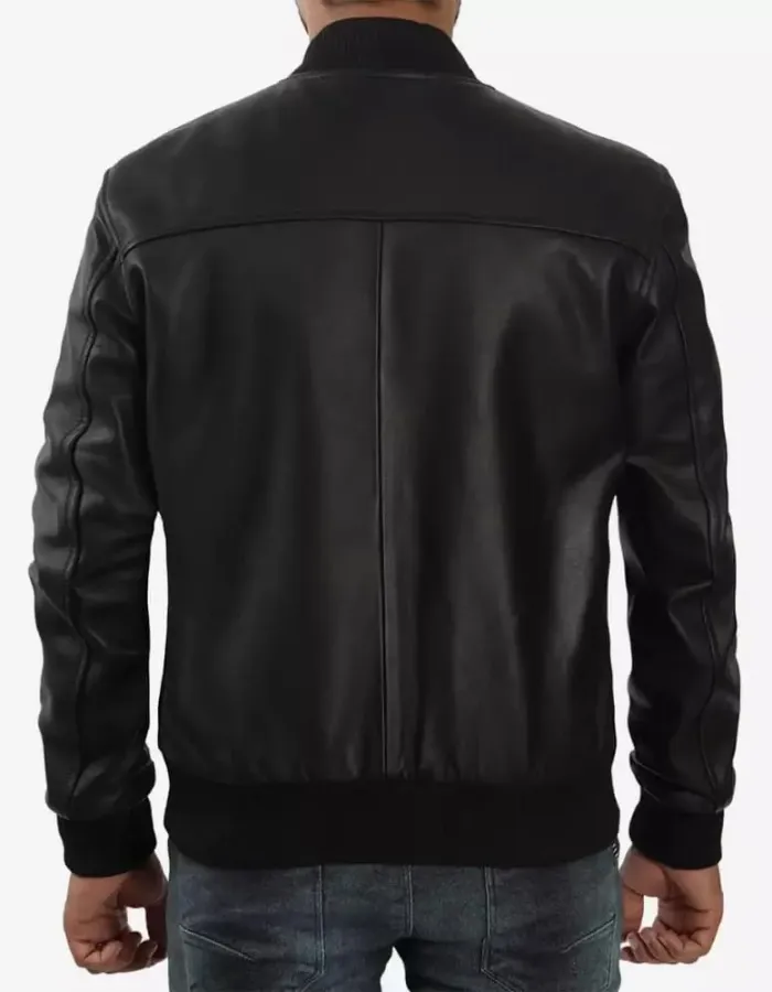 Men's Letterman Black Leather Bomber Jacket