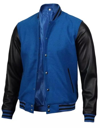 Men's Baseball Style Blue Letterman Varsity Bomber Jacket