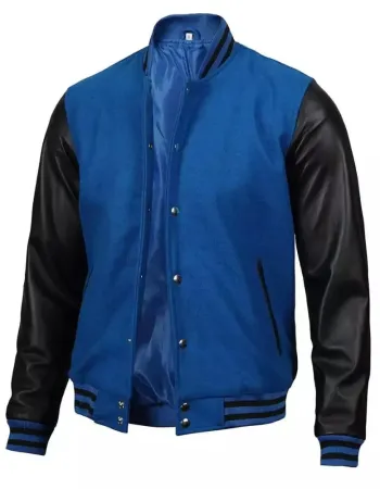 Men's Baseball Style Blue Letterman Varsity Bomber Jacket Men's Baseball Style Blue Letterman Varsity Bomber Jacket