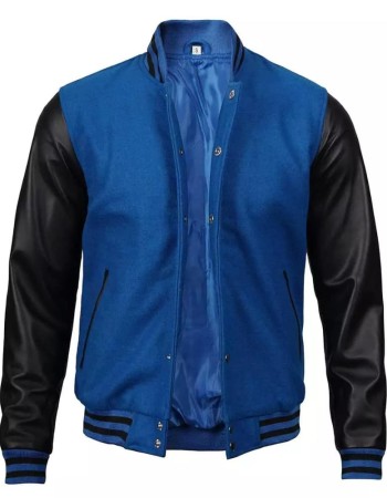 Men's Baseball Style Blue Letterman Varsity Bomber Jacket