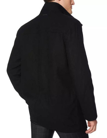 Men's Black Modern Fit Wool Car Coat
