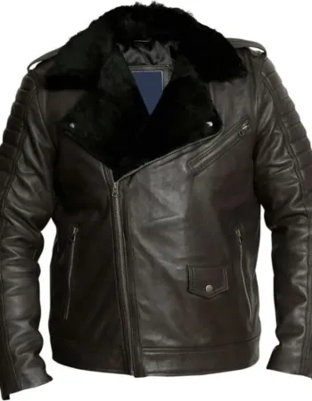 Mens Dark Brown Motorcycle Shearling Leather Jacket