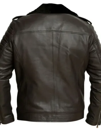 Mens Dark Brown Motorcycle Shearling Leather Jacket