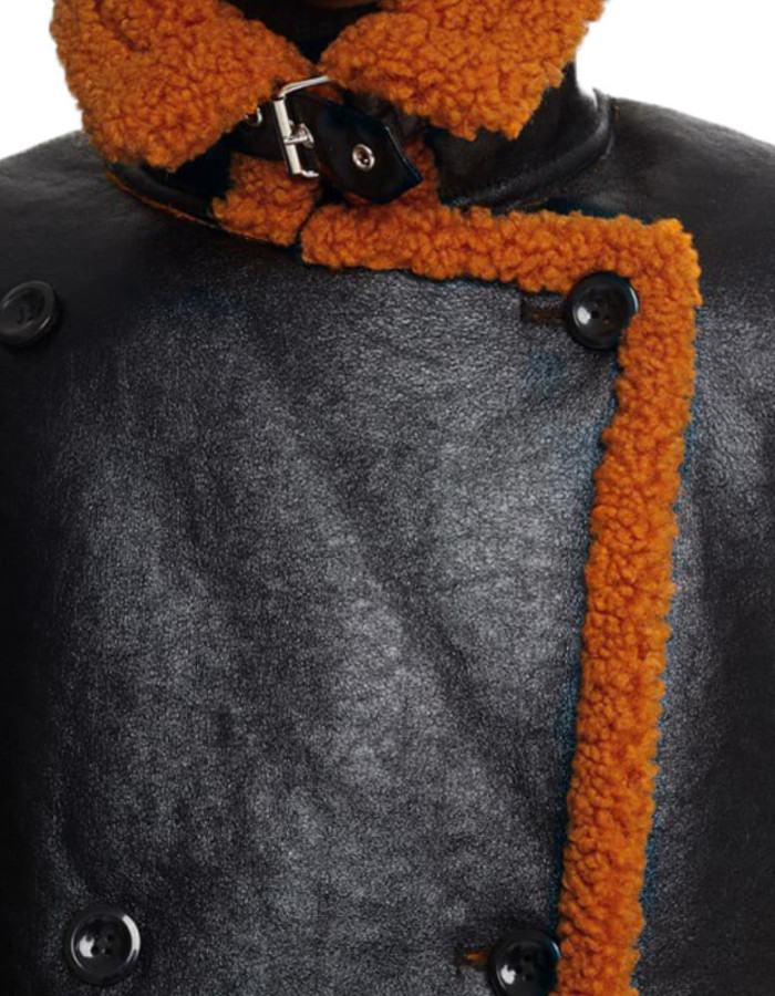 Mens Orange Fur Black Leather Shearling Jacket Mens Orange Fur Black Leather Shearling Jacket