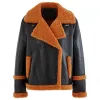 Mens Orange Fur Black Leather Shearling Jacket