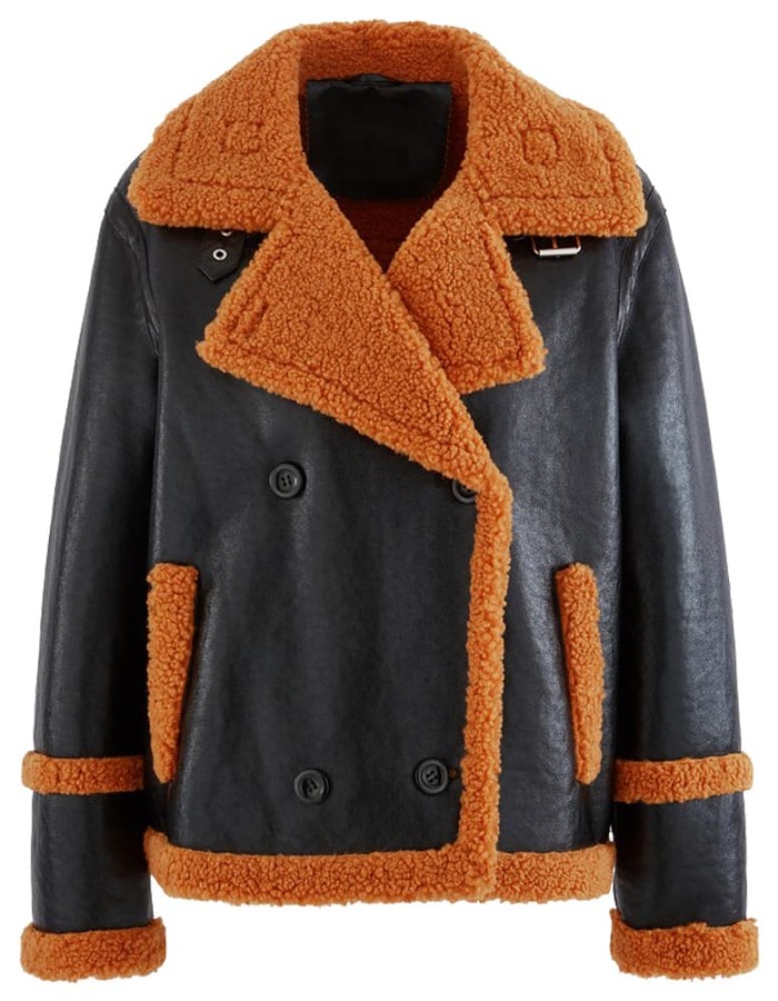 Mens Orange Fur Black Leather Shearling Jacket Mens Orange Fur Black Leather Shearling Jacket