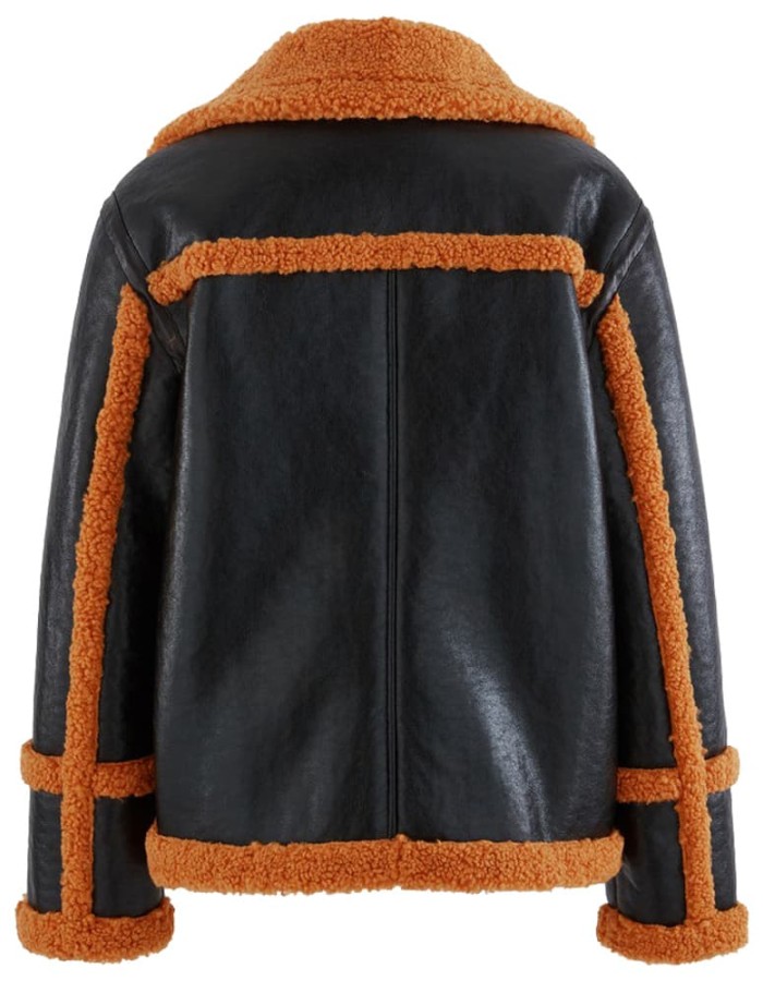 Mens Orange Fur Black Leather Shearling Jacket Mens Orange Fur Black Leather Shearling Jacket