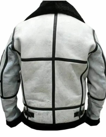 Mens RAF B3 Aviator Shearling Distressed White Leather Jacket