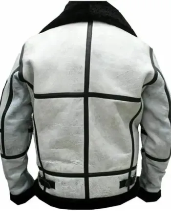 Mens RAF B3 Aviator Shearling Distressed White Leather Jacket