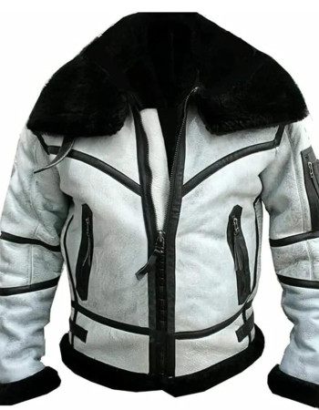 Mens RAF B3 Aviator Shearling Distressed White Leather Jacket