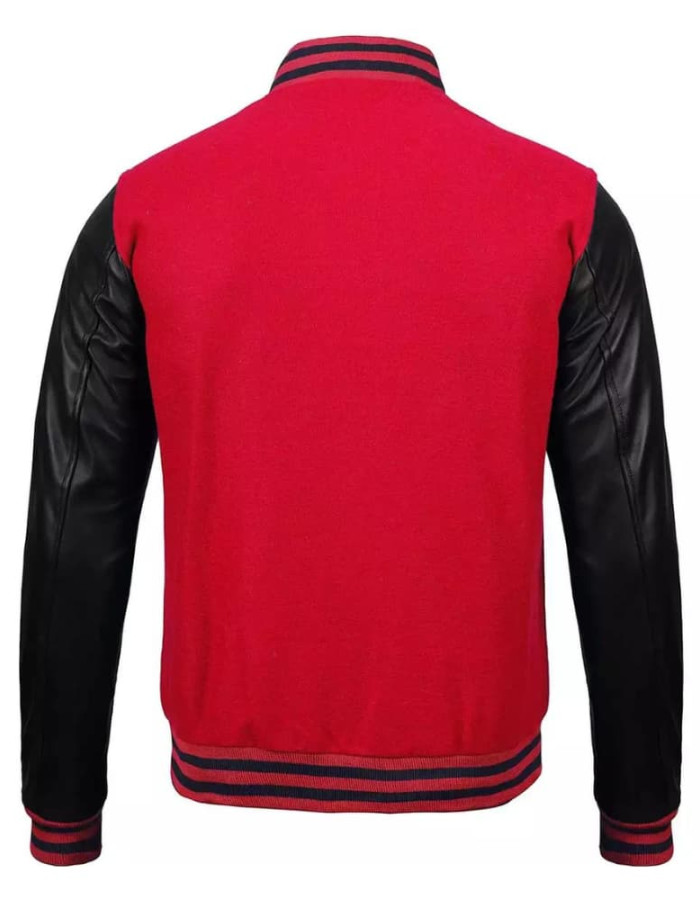 Men's Baseball Style Red Letterman Varsity Bomber Jacket