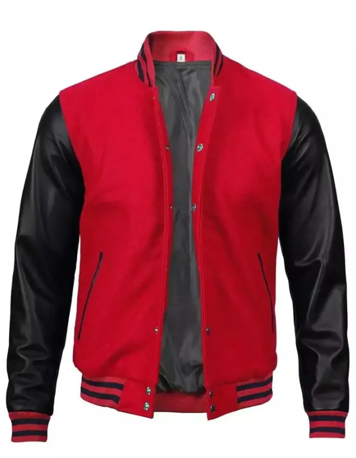 Men's Baseball Style Red Letterman Varsity Bomber Jacket Men's Baseball Style Red Letterman Varsity Bomber Jacket