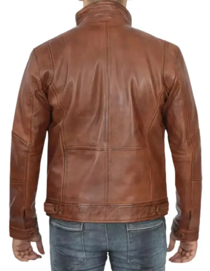 Mens Six Pocket Tan Leather Jacket
