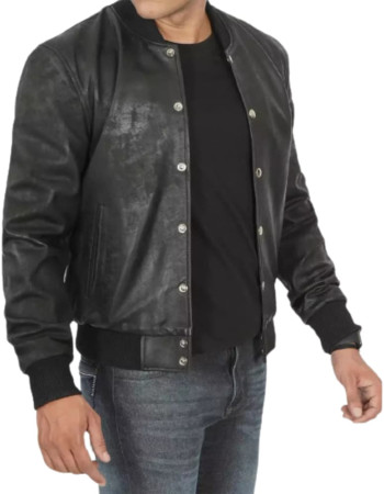 Mens Black Snuff Leather Bomber Jacket