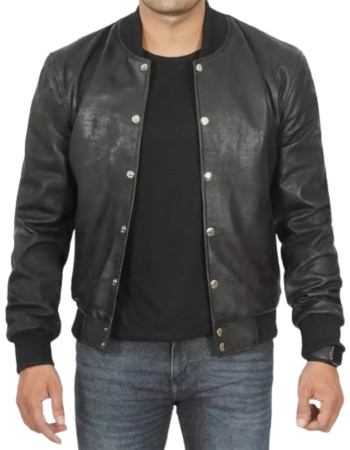 Mens Black Snuff Leather Bomber Jacket