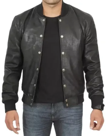 Mens Black Snuff Leather Bomber Jacket