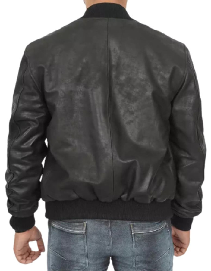 Mens Black Snuff Leather Bomber Jacket
