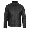 Mens Tall Vintage Shirt Collar Black Leather Jacket