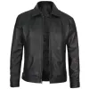 Mens Tall Vintage Shirt Collar Black Leather Jacket Mens Tall Vintage Shirt Collar Black Leather Jacket