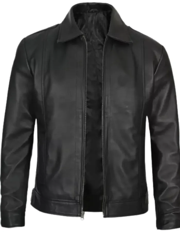 Mens Tall Vintage Shirt Collar Black Leather Jacket Mens Tall Vintage Shirt Collar Black Leather Jacket