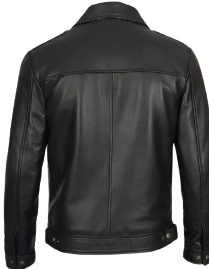Mens Tall Vintage Shirt Collar Black Leather Jacket