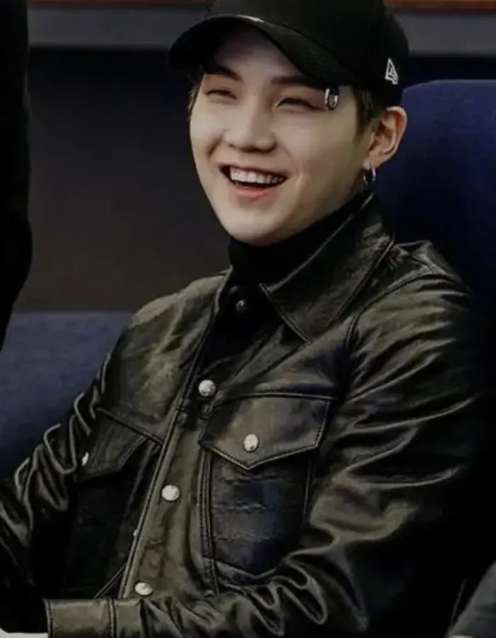Min Yoongi Suga Black Leather Jacket Min Yoongi Suga Black Leather Jacket