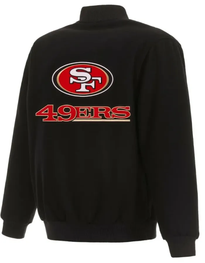 NFL San Francisco 49ers Black Wool Varsity Bomber Jacket NFL San Francisco 49ers Black Wool Varsity Bomber Jacket