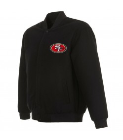 NFL San Francisco 49ers Black Wool Varsity Bomber Jacket