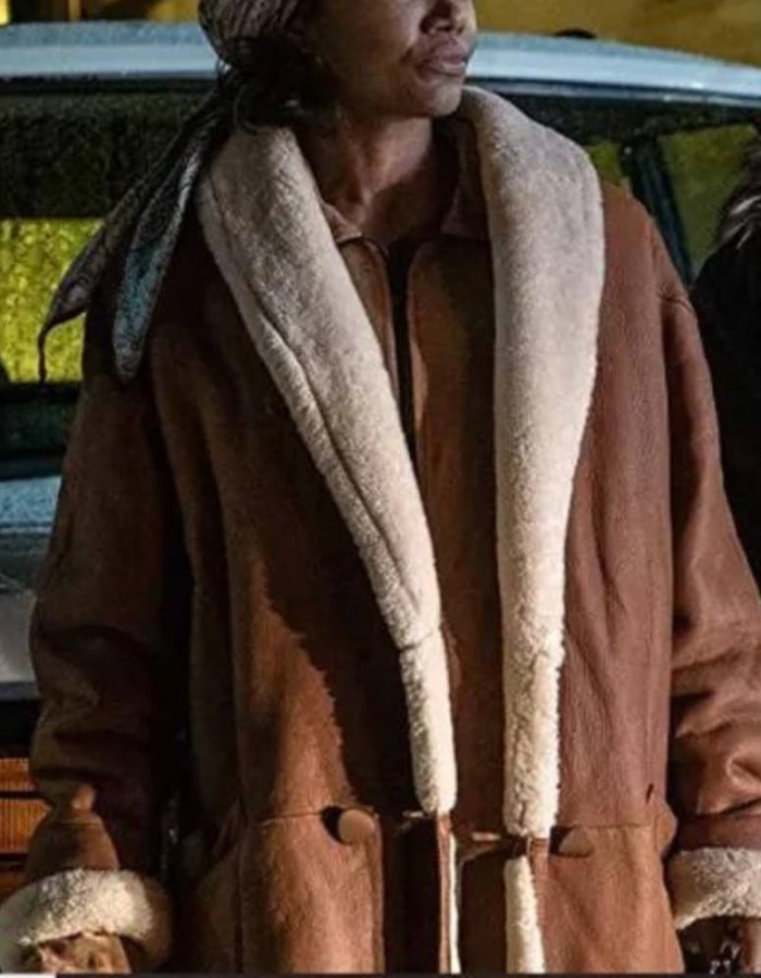 Patina Miller Power Book III Raquel Thomas Brown Shearling Leather Coat Patina Miller Power Book III Raquel Thomas Brown Shearling Leather Coat