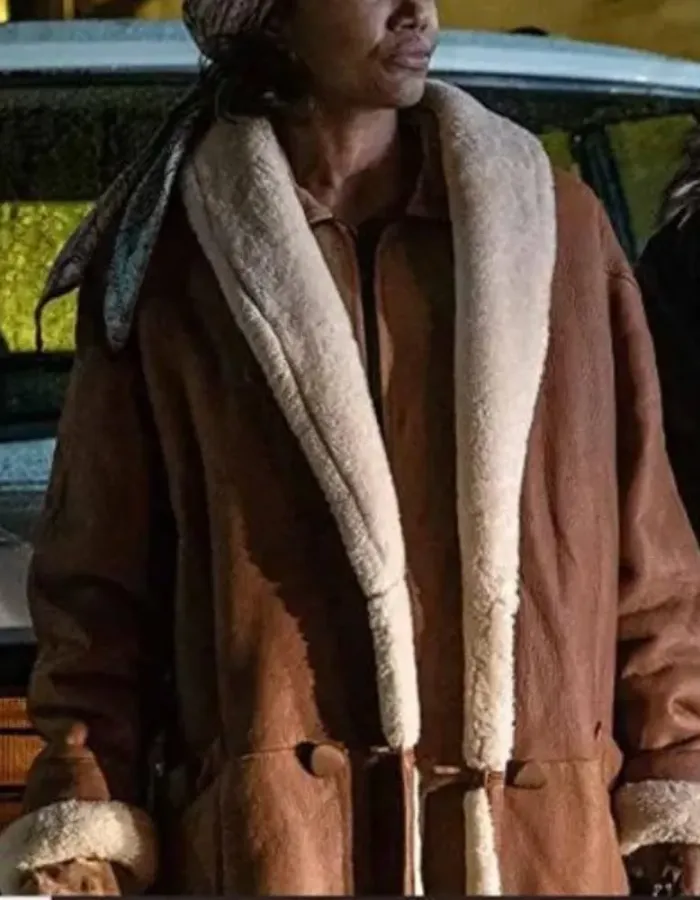 Patina Miller Power Book III Raquel Thomas Brown Shearling Leather Coat Patina Miller Power Book III Raquel Thomas Brown Shearling Leather Coat