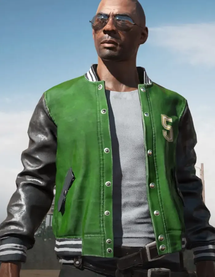 PUBG 5M Green Varsity Bomber Jacket PUBG 5M Green Varsity Bomber Jacket