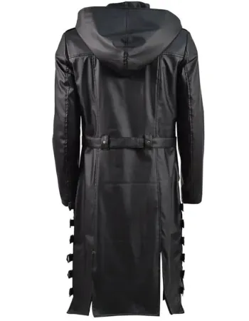 PUBG Black Leather Hooded Trench Coat