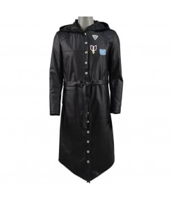 PUBG Black Leather Hooded Trench Coat