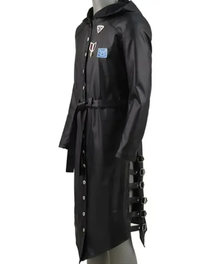 PUBG Black Leather Hooded Trench Coat PUBG Black Leather Hooded Trench Coat