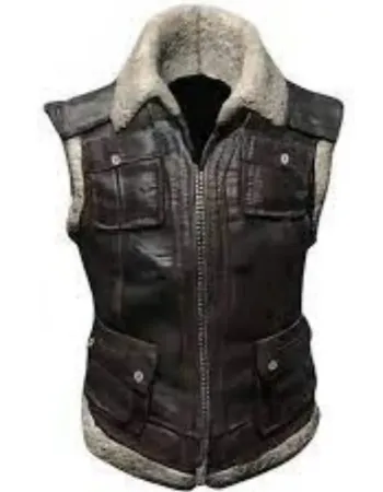 PUBG Brown Shearling Leather Vest
