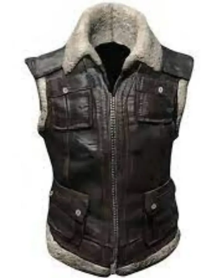 PUBG Brown Shearling Leather Vest