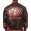 San Francisco 49ers Black Leather Varsity Bomber Jacket