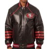 San Francisco 49ers Black Leather Varsity Bomber Jacket San Francisco 49ers Black Leather Varsity Bomber Jacket