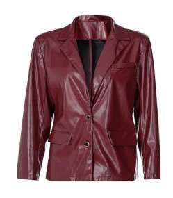 The Blind 2023 Elizabeth Maroon Leather Blazer Jacket