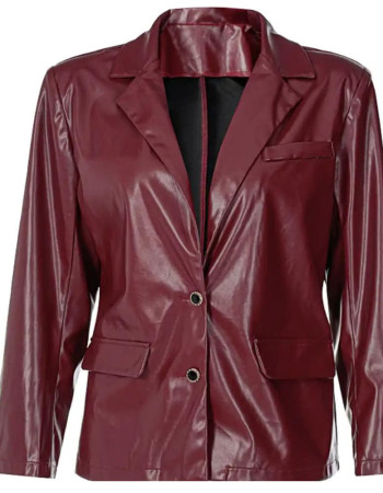 The Blind 2023 Elizabeth Maroon Leather Blazer Jacket
