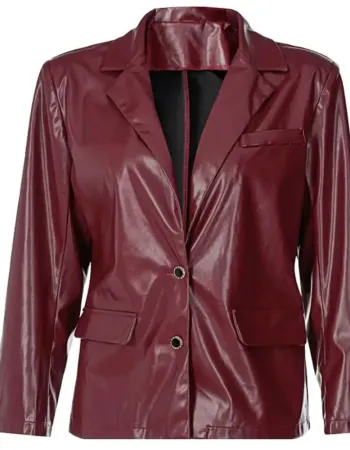 The Blind 2023 Elizabeth Maroon Leather Blazer Jacket