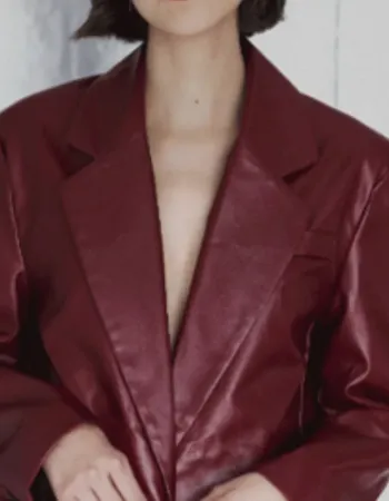 The Blind 2023 Elizabeth Maroon Leather Blazer Jacket The Blind 2023 Elizabeth Maroon Leather Blazer Jacket