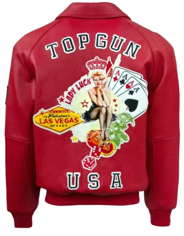 Top Gun Lady Lucky Red Leather Jacket