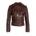 Virgin River Brie Sheridan Maroon Biker Leather Jacket