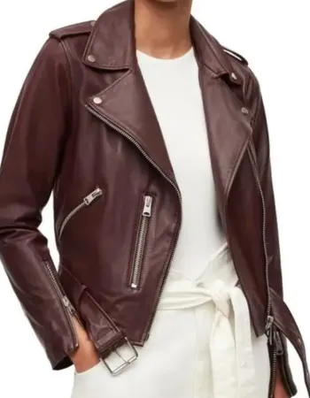 Virgin River Brie Sheridan Maroon Biker Leather Jacket