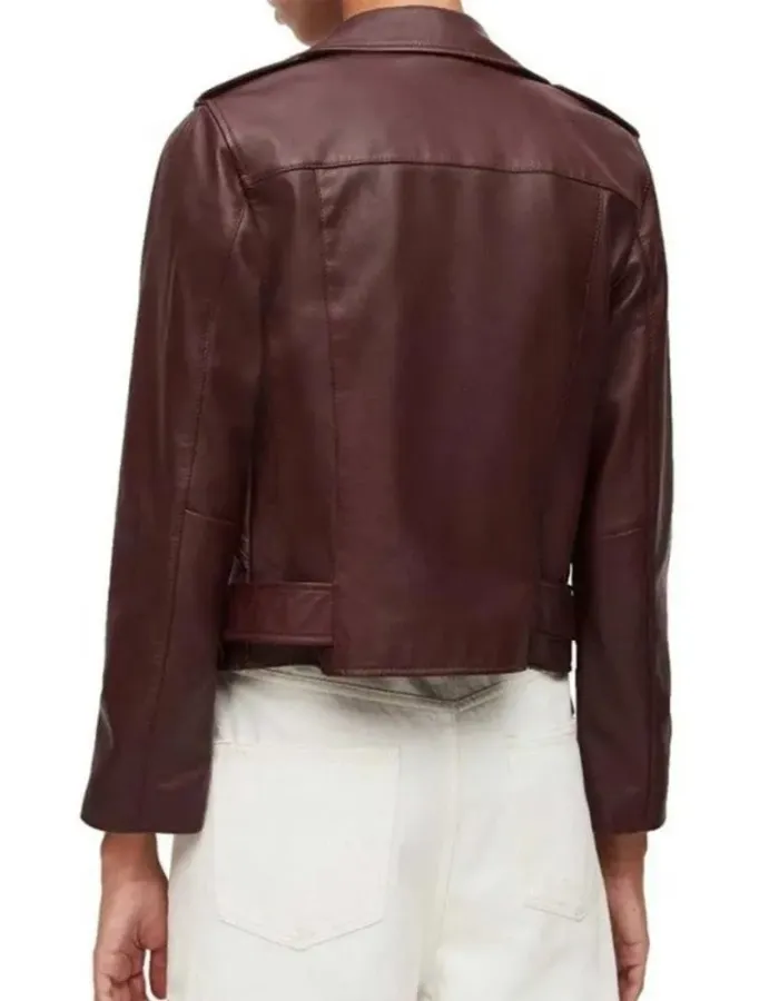 Virgin River Brie Sheridan Maroon Biker Leather Jacket Virgin River Brie Sheridan Maroon Biker Leather Jacket