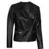 Womens Asymmetrical Collarless Black Padded Moto Leather Jacket Womens Asymmetrical Collarless Black Padded Moto Leather Jacket