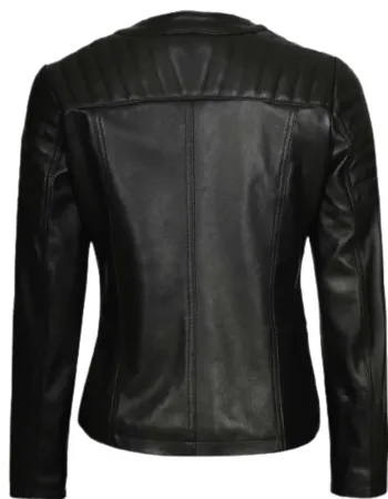Womens Asymmetrical Collarless Black Padded Moto Leather Jacket Womens Asymmetrical Collarless Black Padded Moto Leather Jacket